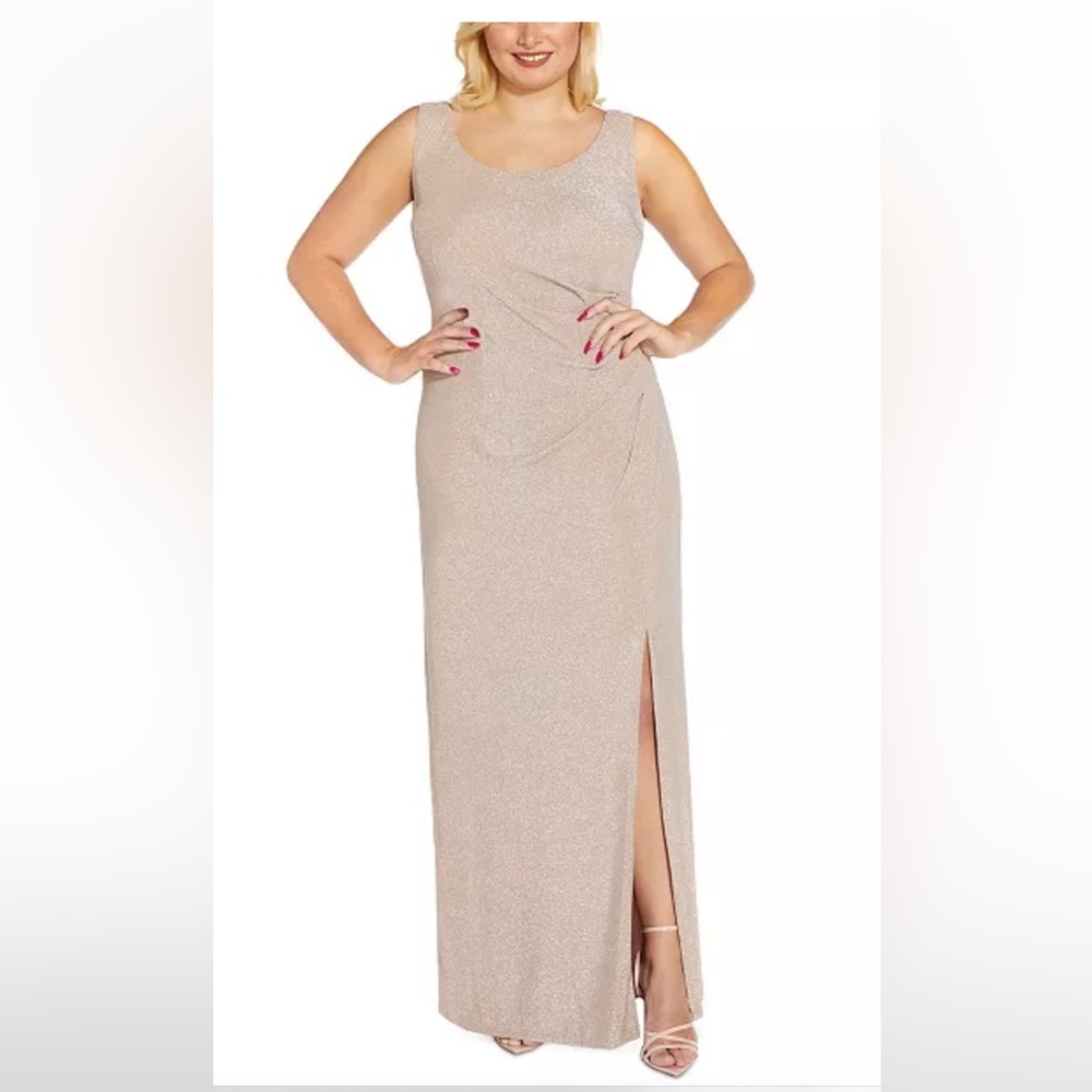 NWT Adrianna Papell Metallic Knot Long Dress. Champagne in color